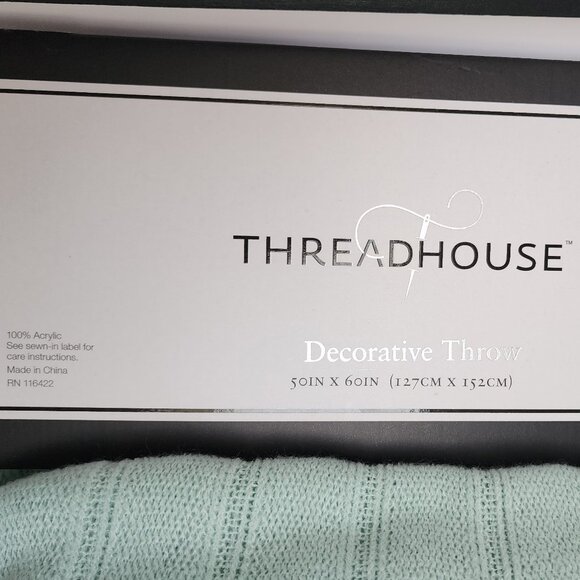 NWT Threadhouse Mint Throw Blanket with Tassels / Fringe Green Blue Knit 50x60 - Picture 4 of 4
